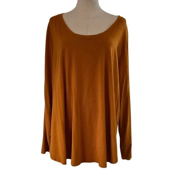 Ava & Viv Orange Long Sleeve Scoop Neck Shirt Womens Plus Size 2X - Picture 5 of 14